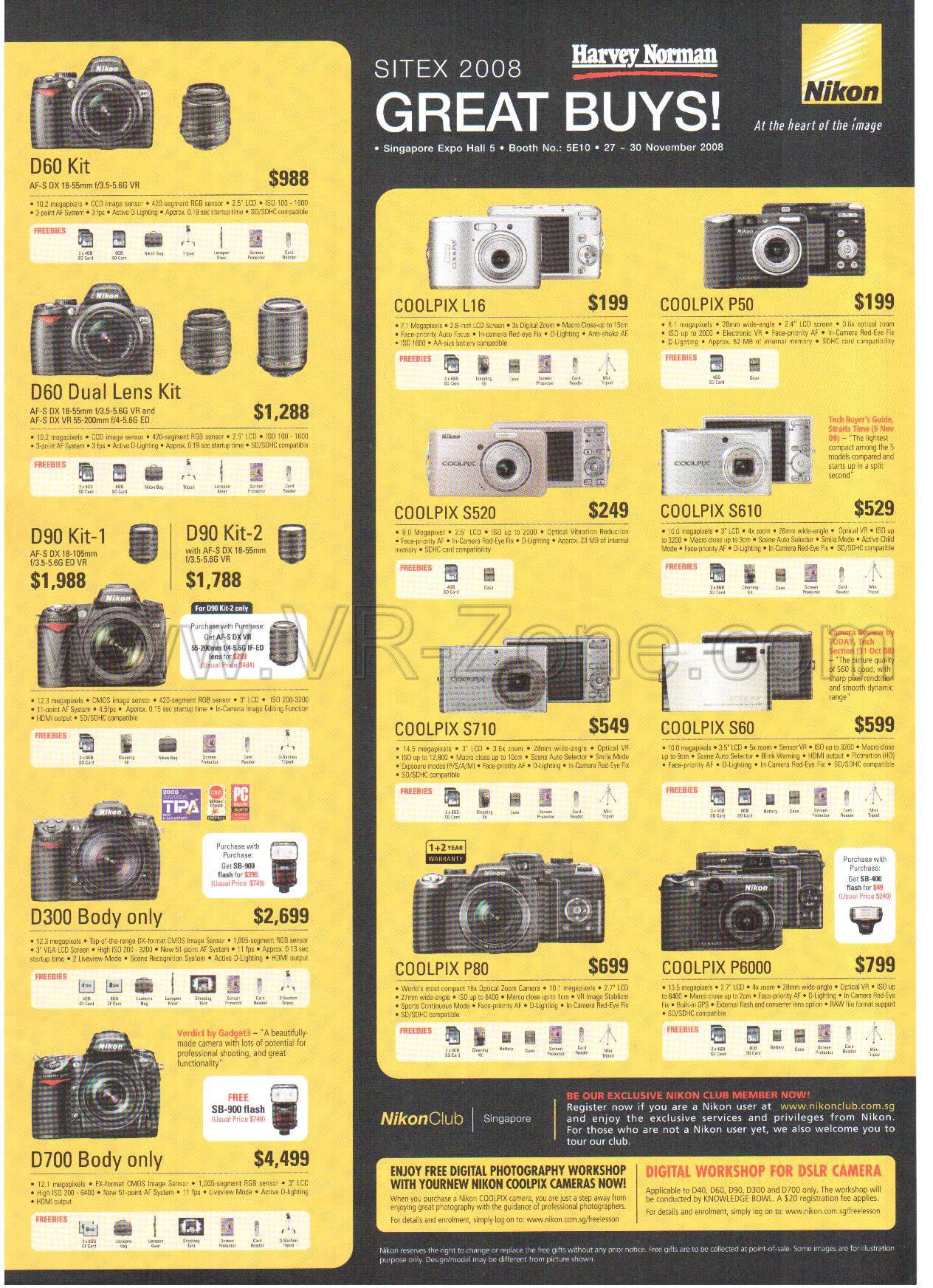 Sitex 2008 price list image brochure of Nikon Cameras