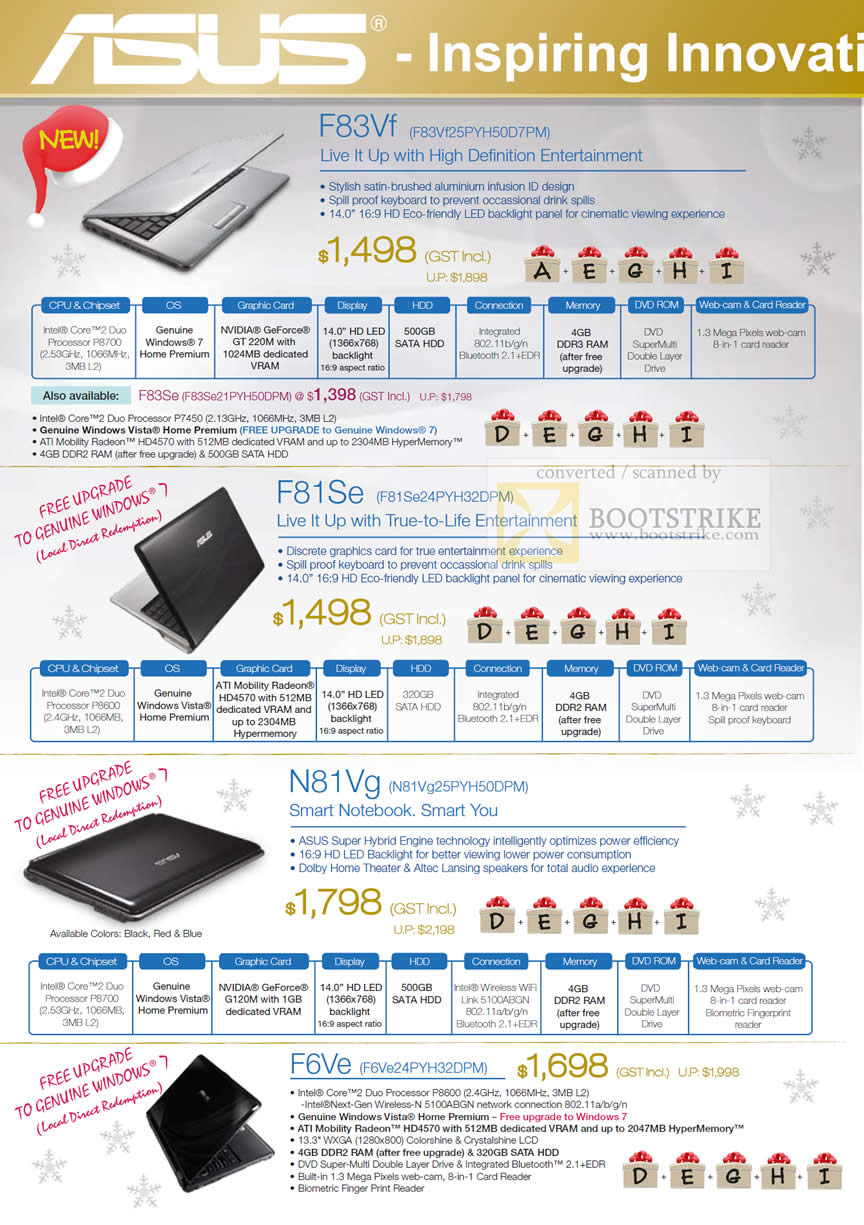 Sitex 2009 price list image brochure of ASUS F83Vf F81Se N81Vg F6Ve Notebooks