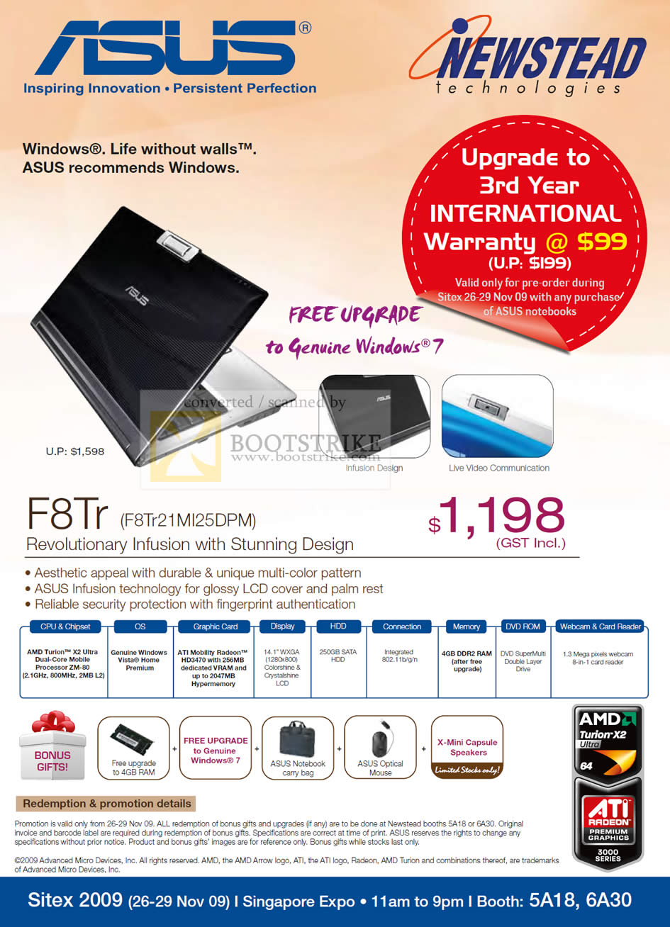 Sitex 2009 price list image brochure of ASUS F8Tr AMD Notebook Newstead