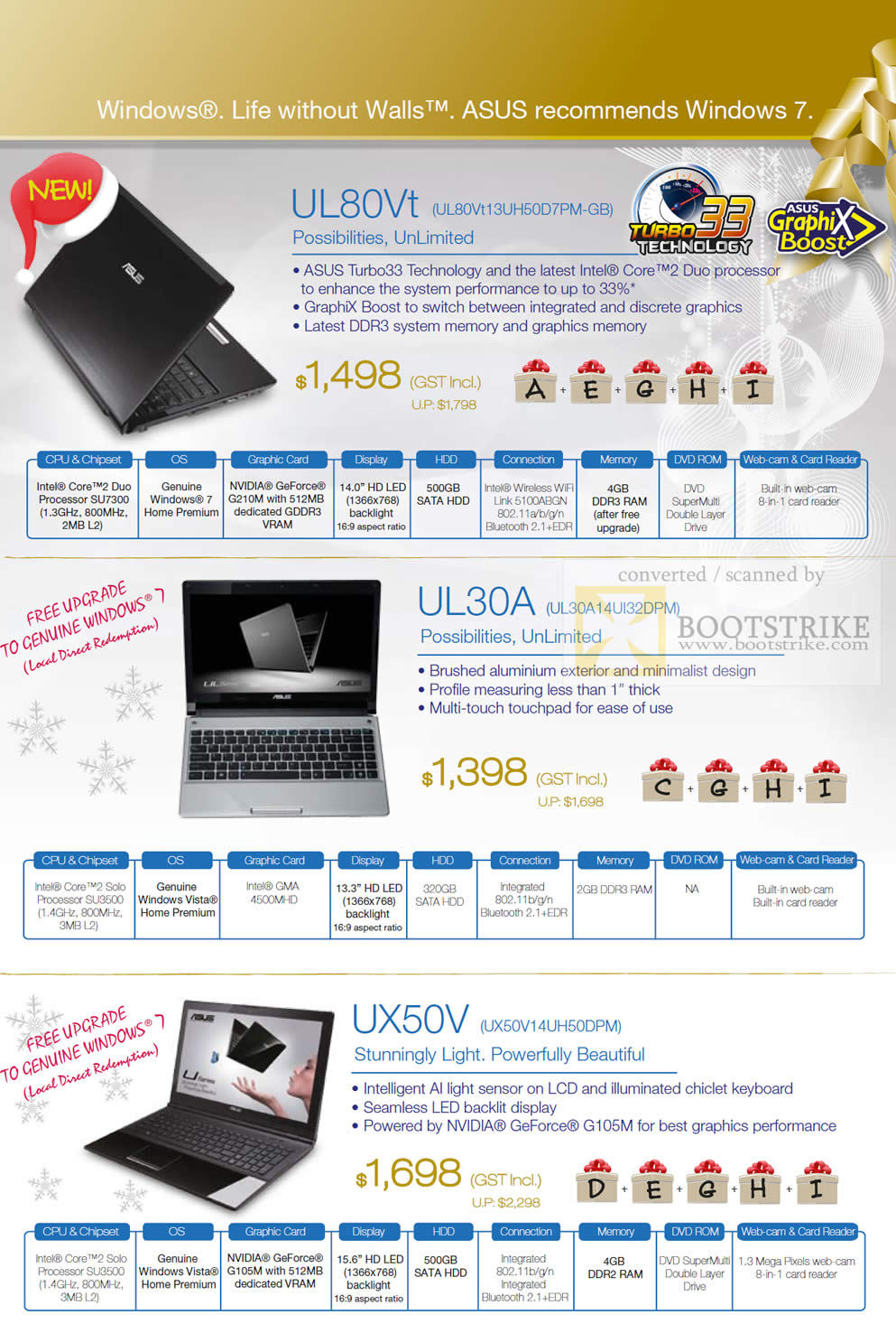 Sitex 2009 price list image brochure of ASUS UL80Vt UL30A UX50V Notebooks