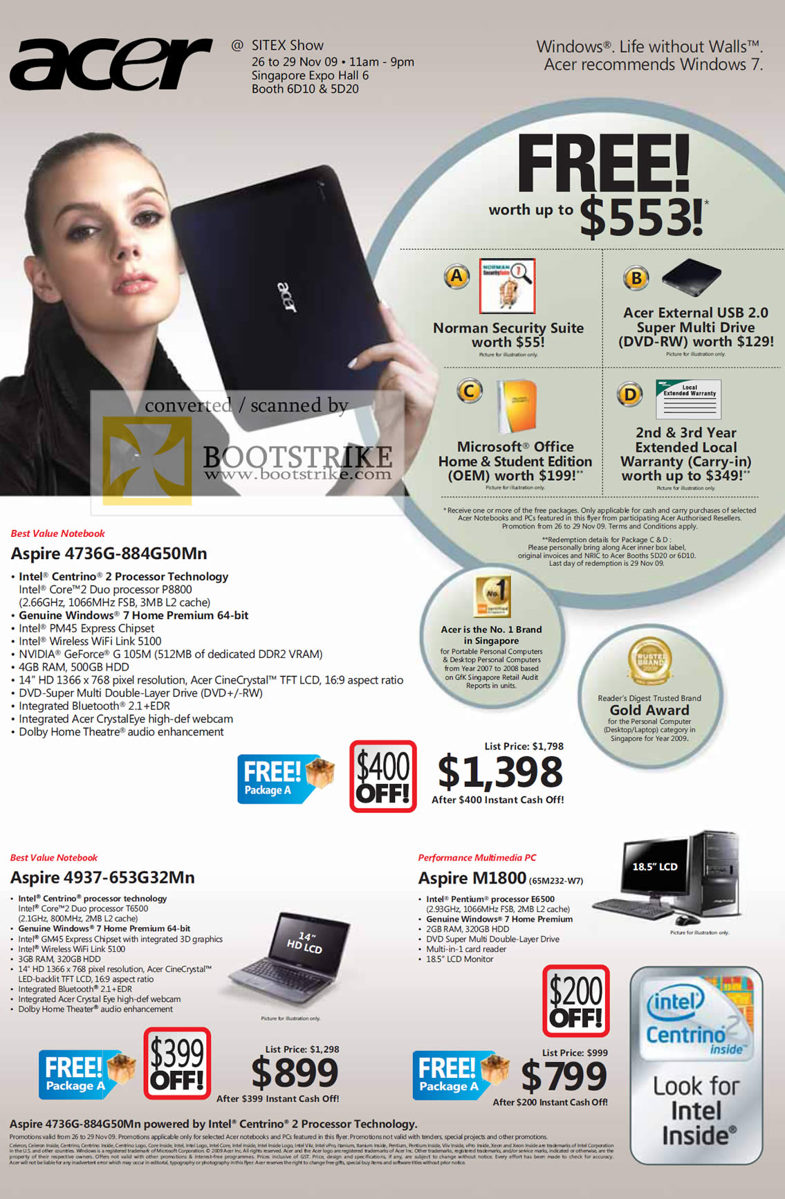 Sitex 2009 price list image brochure of Acer Aspire 4736G 4937 M1800 Notebook Desktop PC