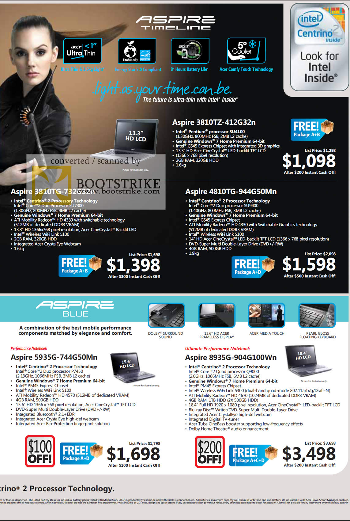 Sitex 2009 price list image brochure of Acer Aspire Timeline 3810TZ 4810TG 3810TG Blue 5935G 8935G