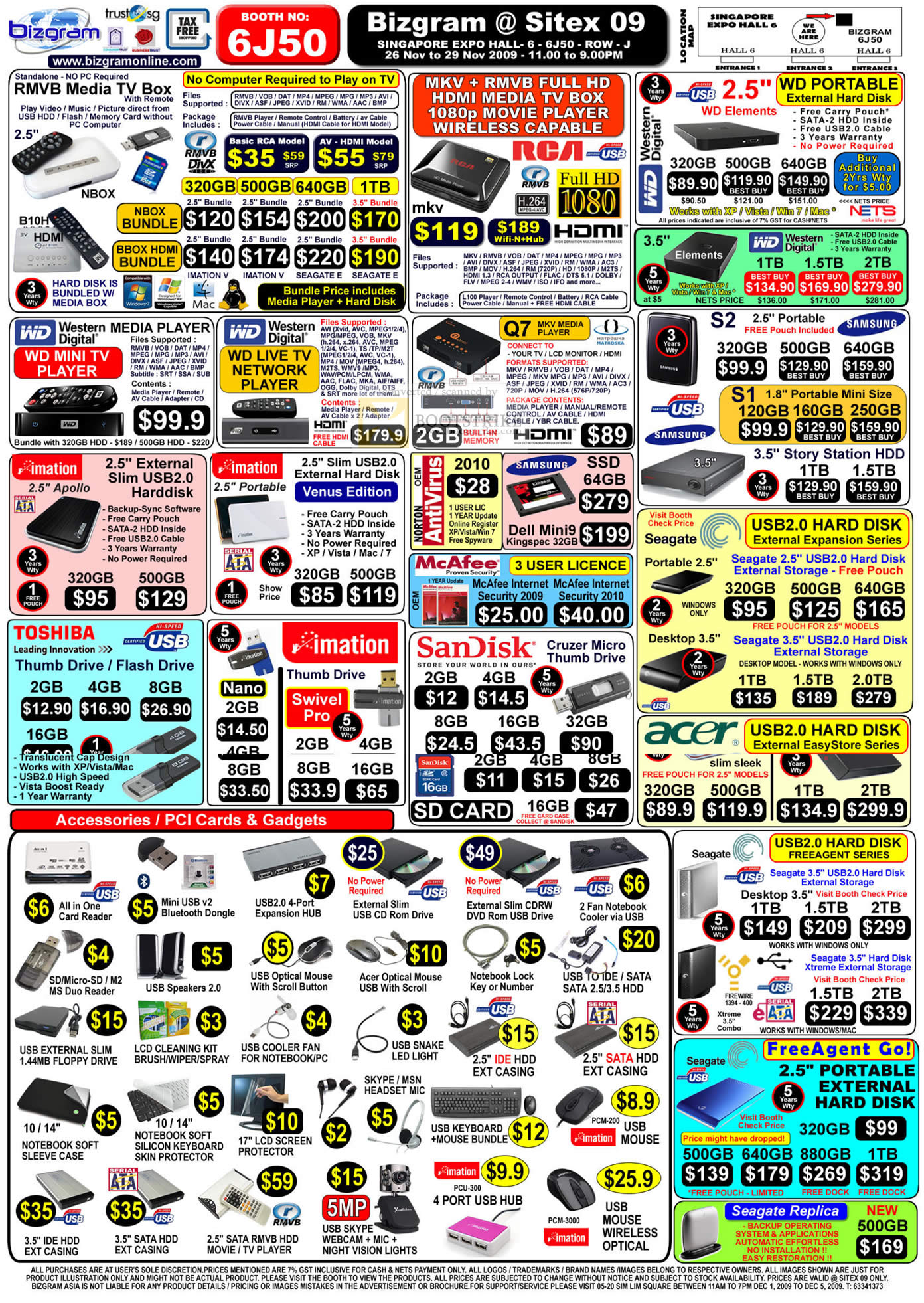 Sitex 2009 price list image brochure of Bizgram Nbox Media Player RCA WD Q7 MKV S2 Imation Seagate Sandisk Acer