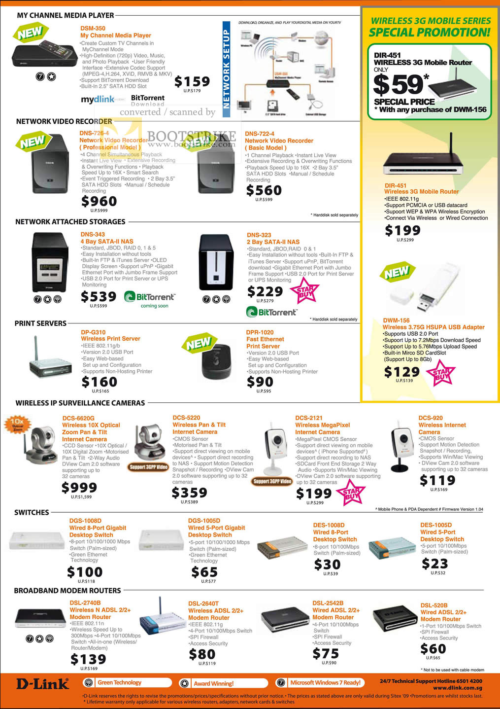 Sitex 2009 price list image brochure of D-Link Media Player Video Recorder NAS 3G Wireless Camera Switches Routers Modem