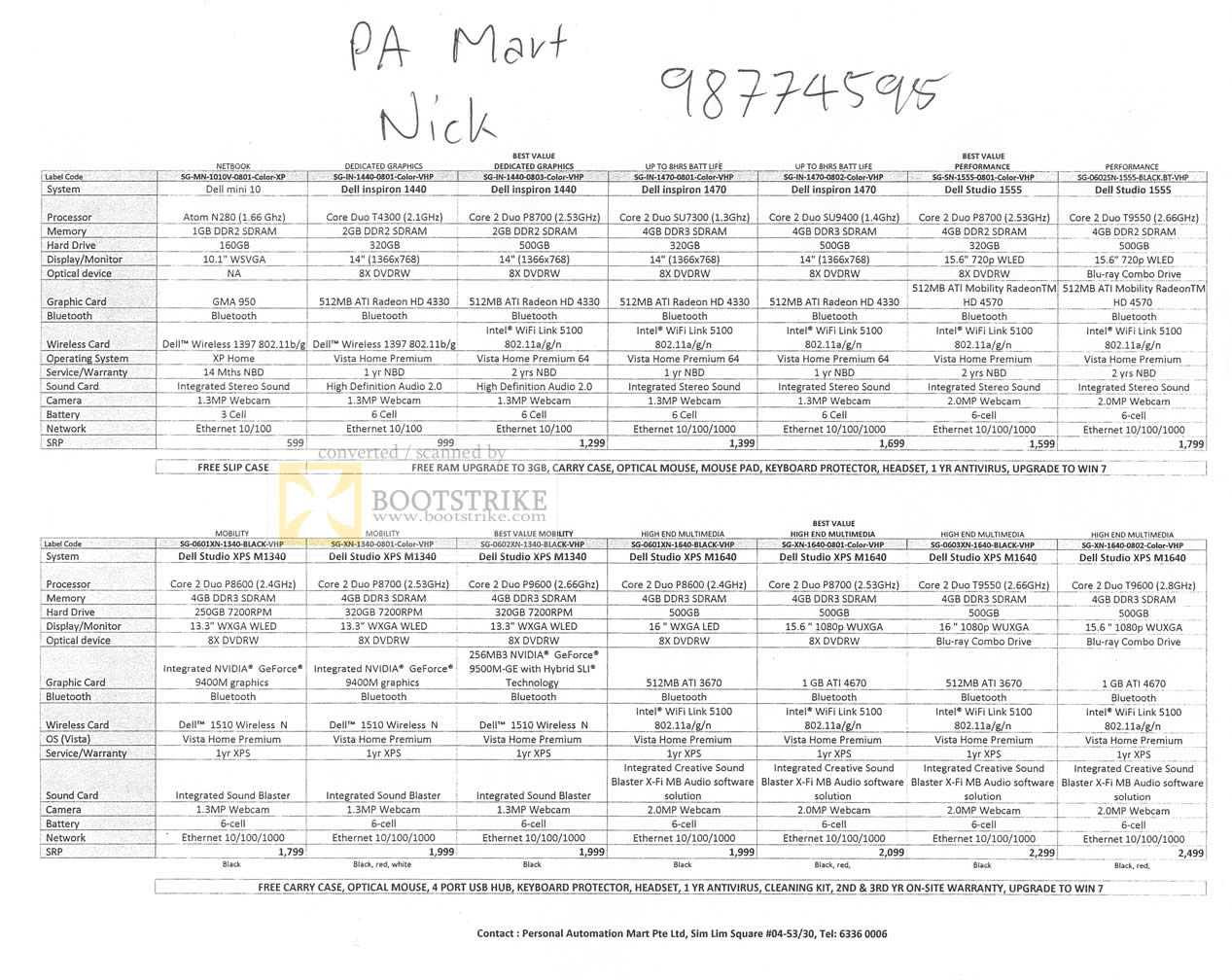 Sitex 2009 price list image brochure of Dell Notebooks Mini 10 Inspiron 1440 1470 1555 Studio XPS M1340 M1640 PA Mart