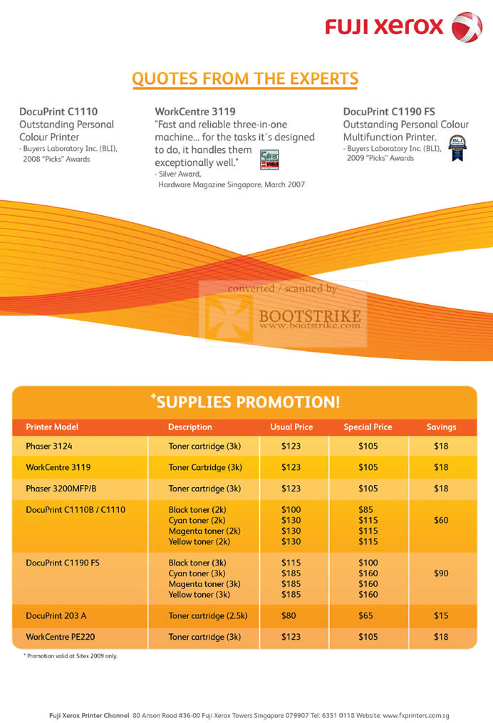 Sitex 2009 price list image brochure of Fuji Xerox Supplies Toner Cartridge Phase WorkCentre DocuPrint