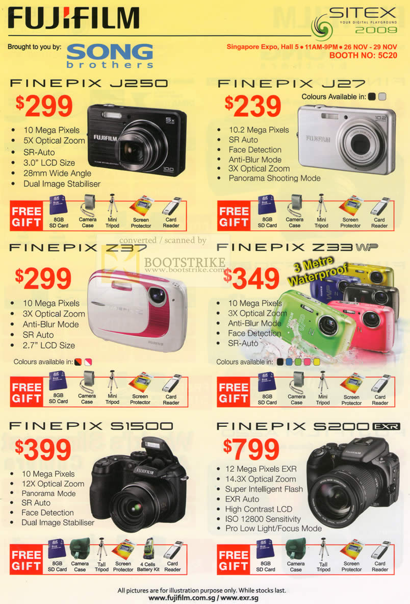 Sitex 2009 price list image brochure of FujiFilm Song Brothers FinePix J250 Z37 S1500 J27 Z33Wp S200 Digital Cameras DSLR