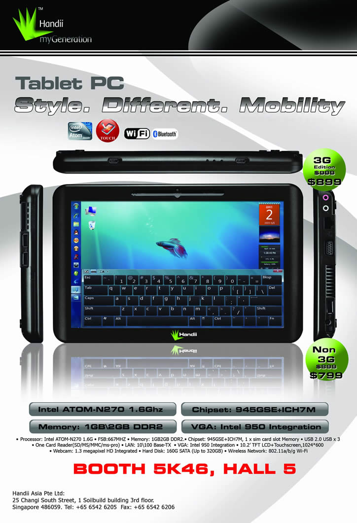 Sitex 2009 price list image brochure of Handii Tablet PC 3G