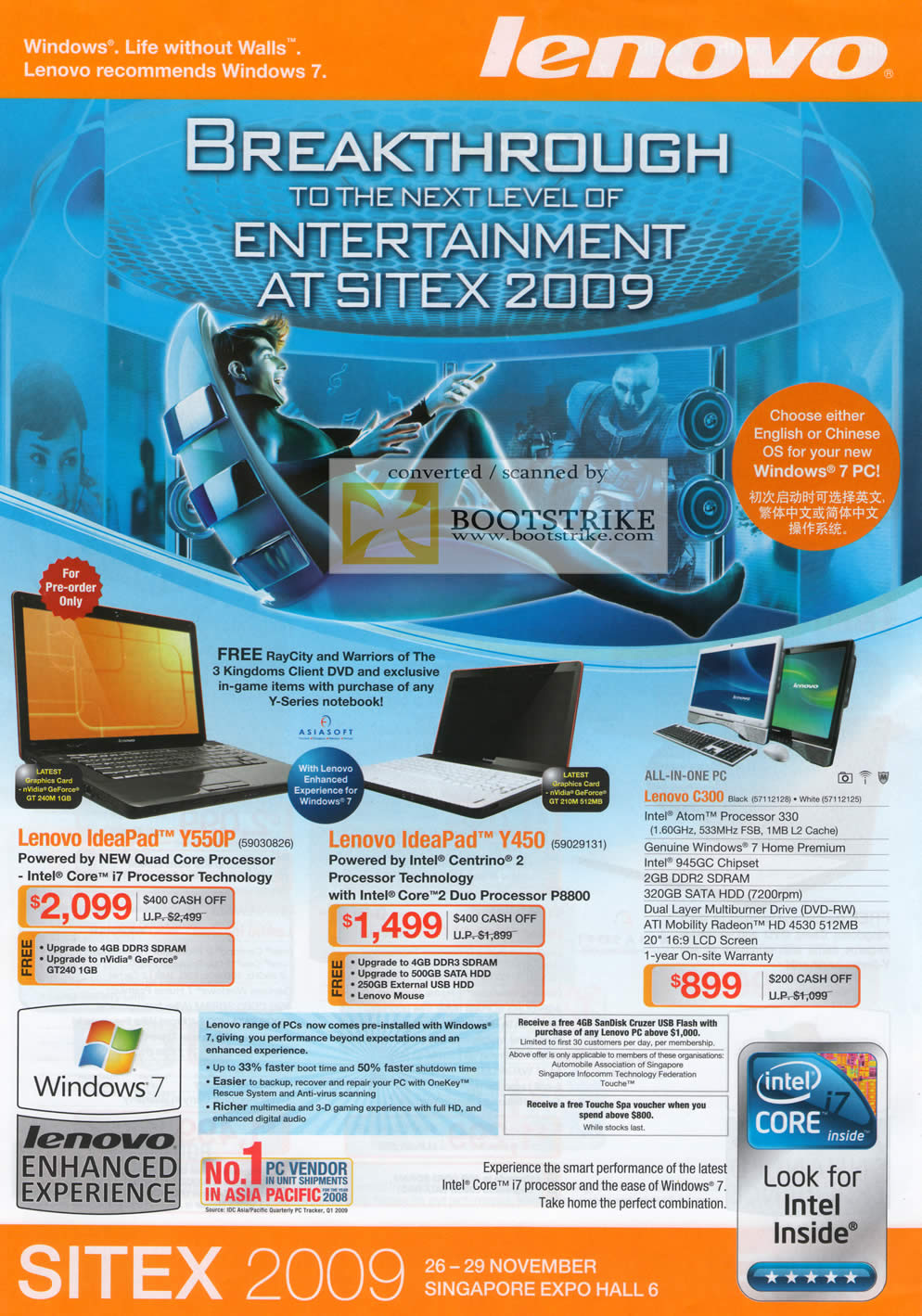 Sitex 2009 price list image brochure of Lenovo IdeaPad Notebooks Y550P Y450 C300 Desktop PC