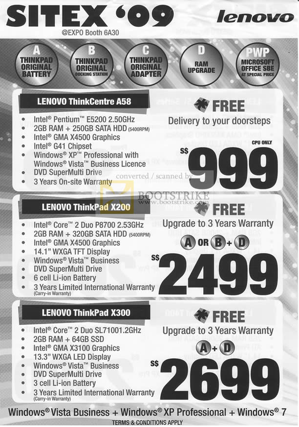 Sitex 2009 price list image brochure of Lenovo ThinkCentre A58 X200 X300 Notebooks Desktop PC