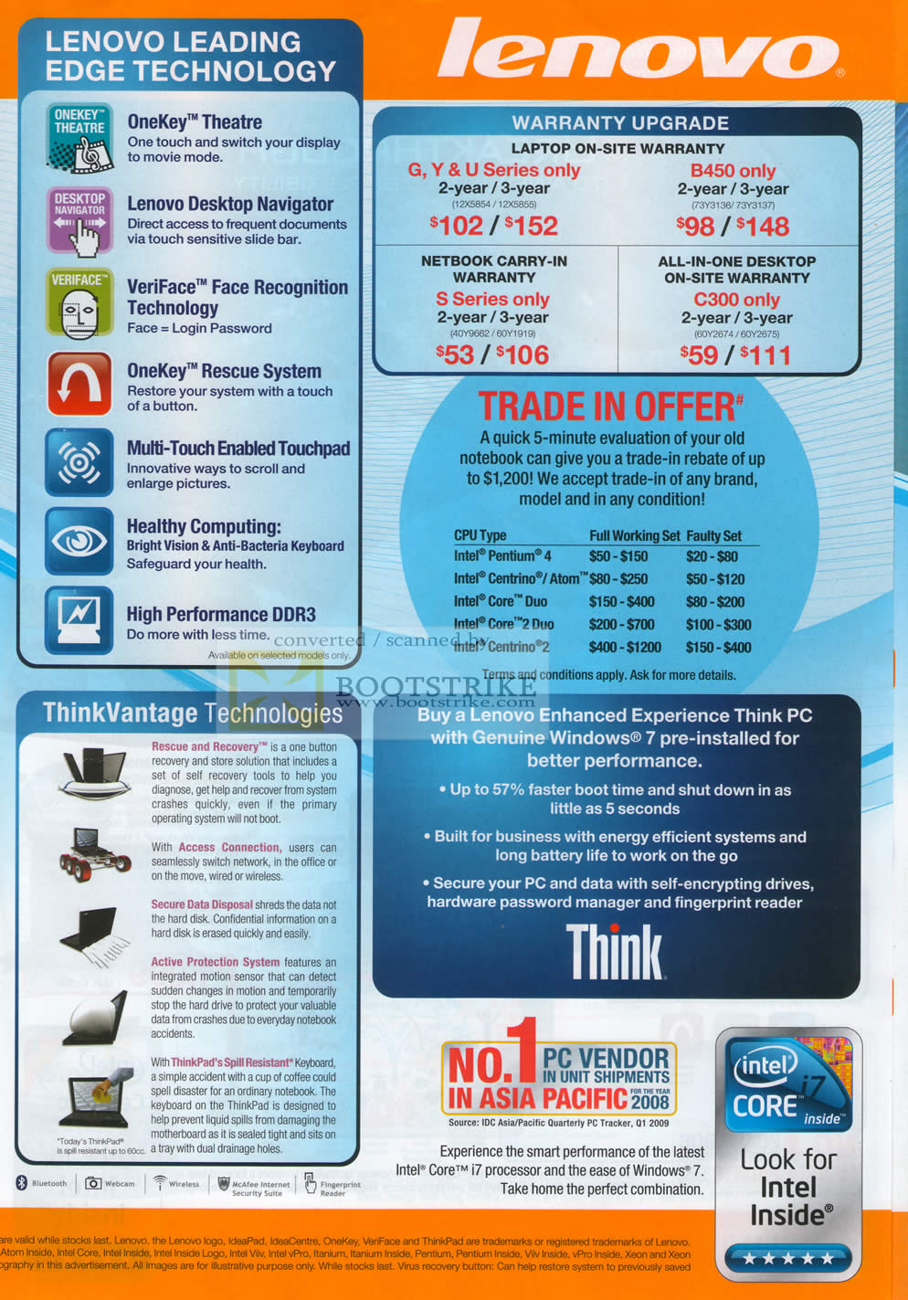 Sitex 2009 price list image brochure of Lenovo Trade In Warranty Options