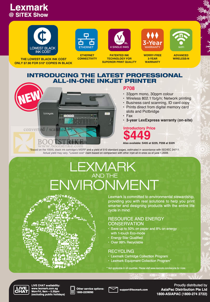 Sitex 2009 price list image brochure of Lexmark All In One Multi Function Inkjet Printer P708