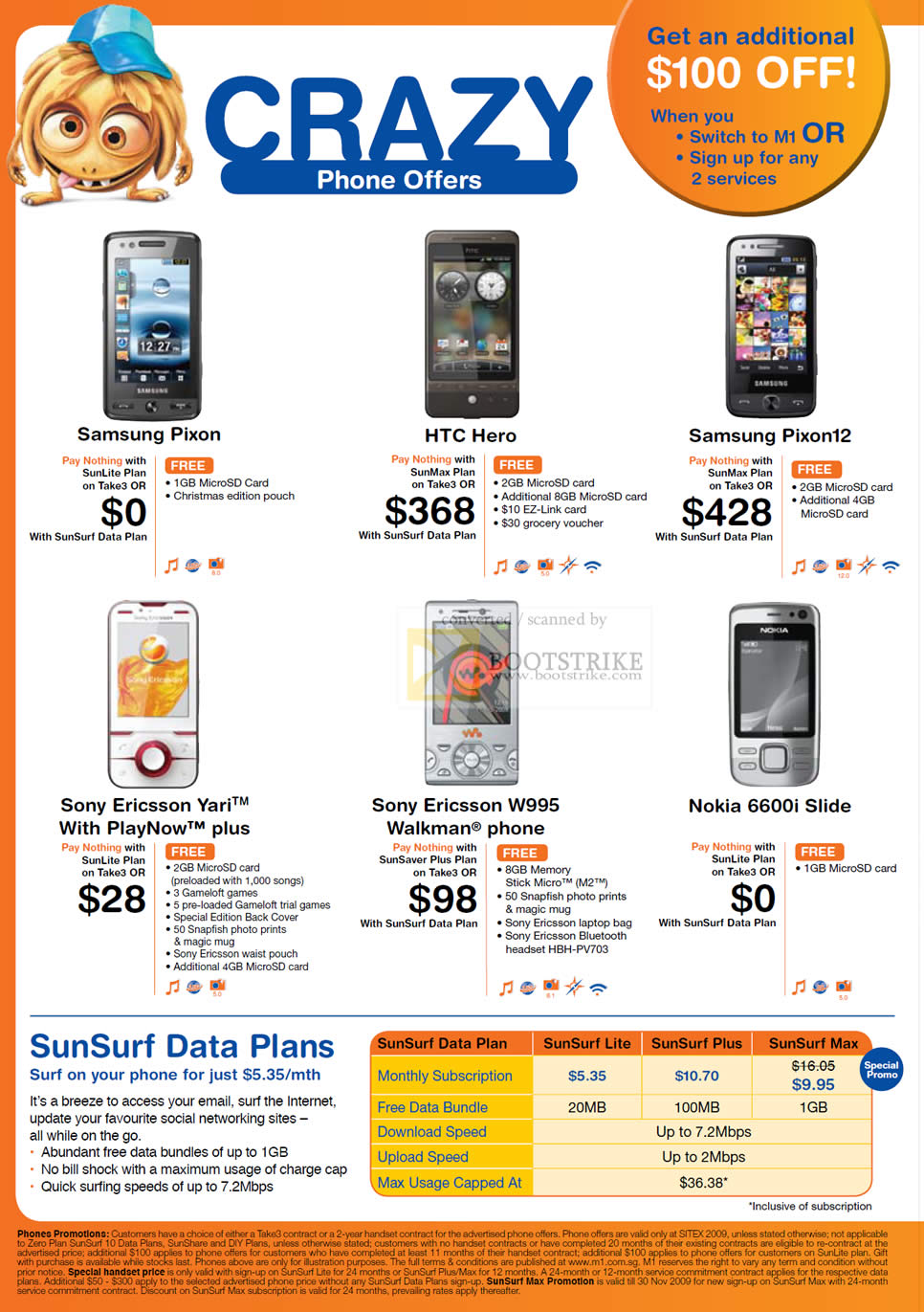 Sitex 2009 price list image brochure of M1 Mobile Phone Samsung Pixon HTC Hero Pixon12 Sony Ericsson Yari W995 Nokia 6600i