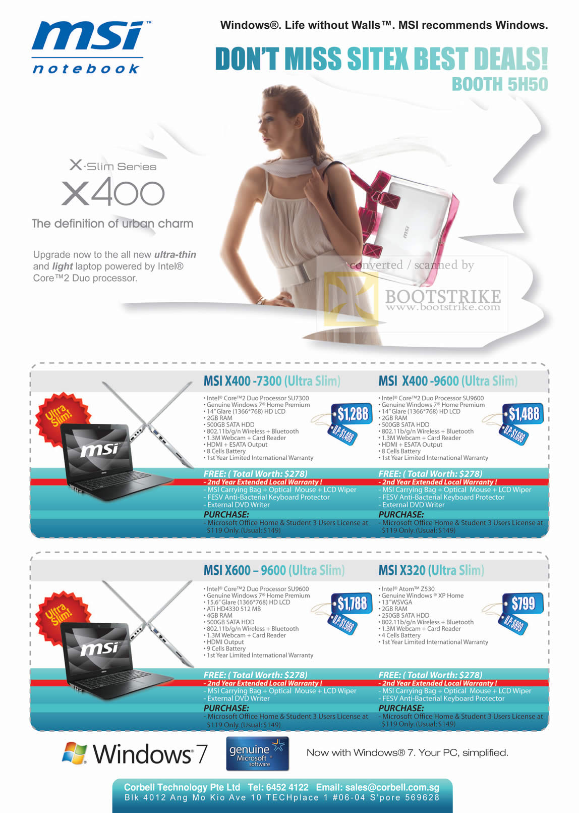 Sitex 2009 price list image brochure of MSI Notebook Ultra Slim X400 7300 9600 X600 X320