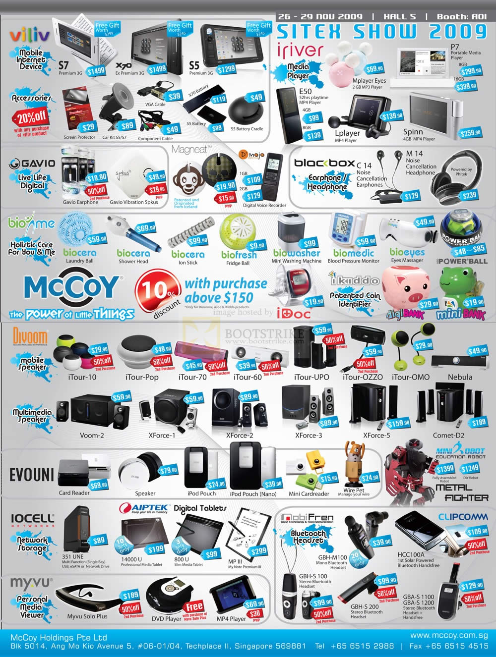 Sitex 2009 price list image brochure of Mccoy Viliv Gavio Iriver Blacbox Magnet Biome Ikiddo Divoom Evouni Iocell Myvu Mobifren