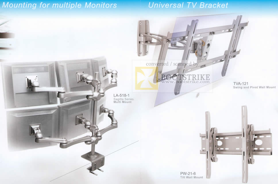 Sitex 2009 price list image brochure of ModernSolid Multiple Monitors Mount LA 518 1 Universal TV Bracket TVA 121 PW 21 6