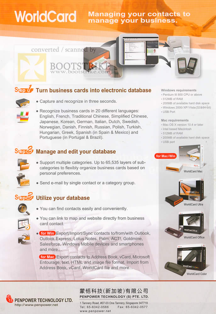 Sitex 2009 price list image brochure of PenPower WorldCard Business Cards Mac Ultra Office Color Database 2