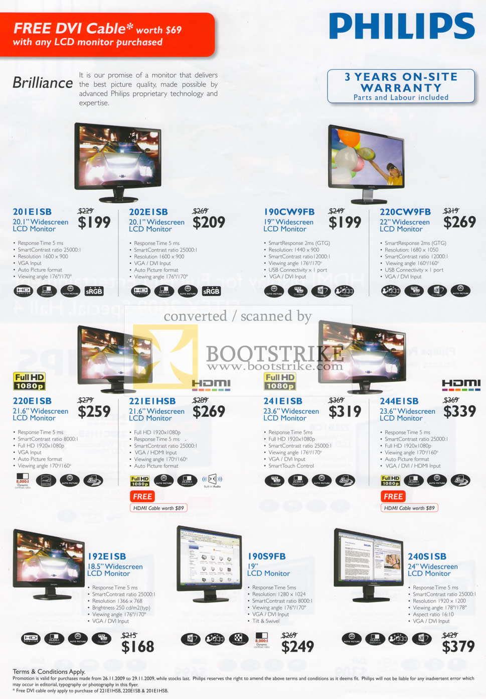 Sitex 2009 price list image brochure of Philips LCD Monitors Brilliance 201E1SB 220E1SB 192E1SB