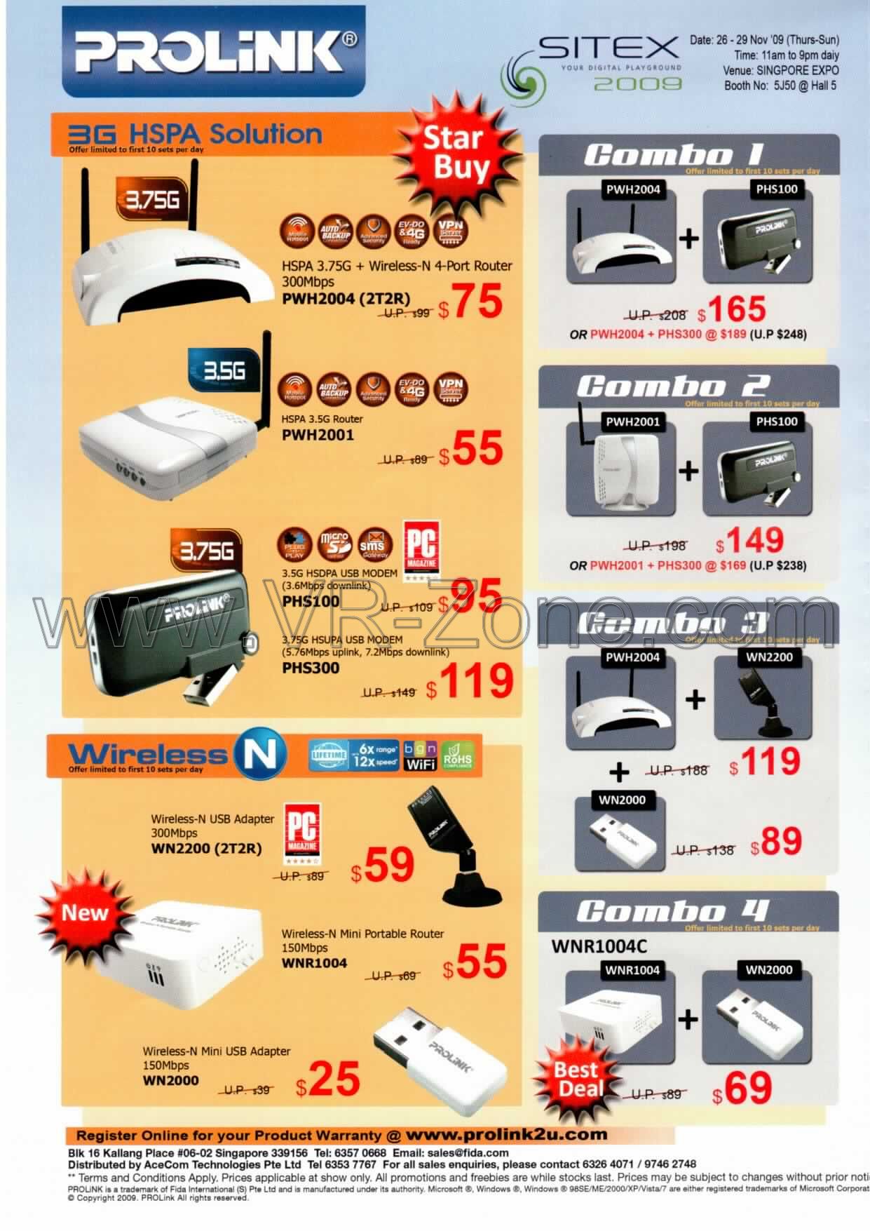 Sitex 2009 price list image brochure of Prolink 3G HSPA Wireless N Router Adapter