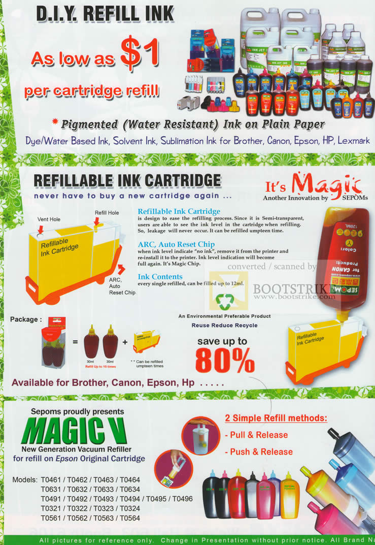 Sitex 2009 price list image brochure of SEPOMs DIY Refill Ink Refillable Ink Cartridge Magic V