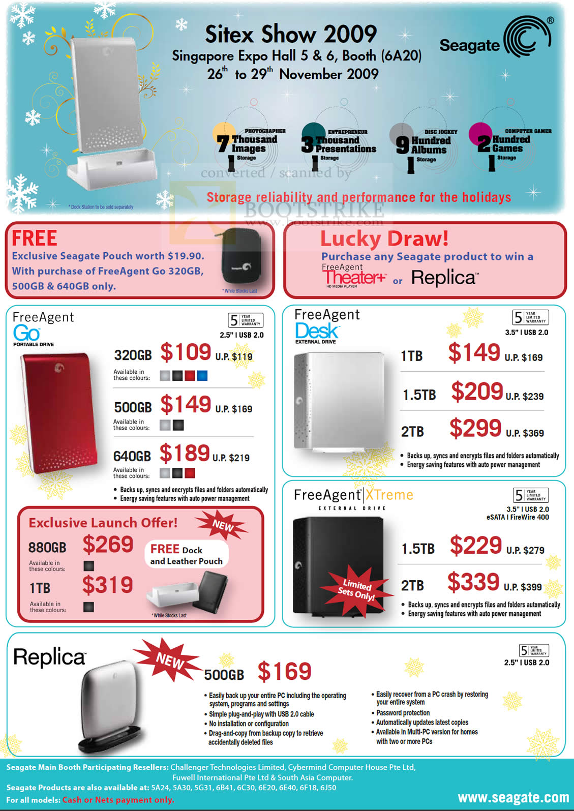 Sitex 2009 price list image brochure of Seagate FreeAgent Go Desk Xtreme Replica Portable External Drives