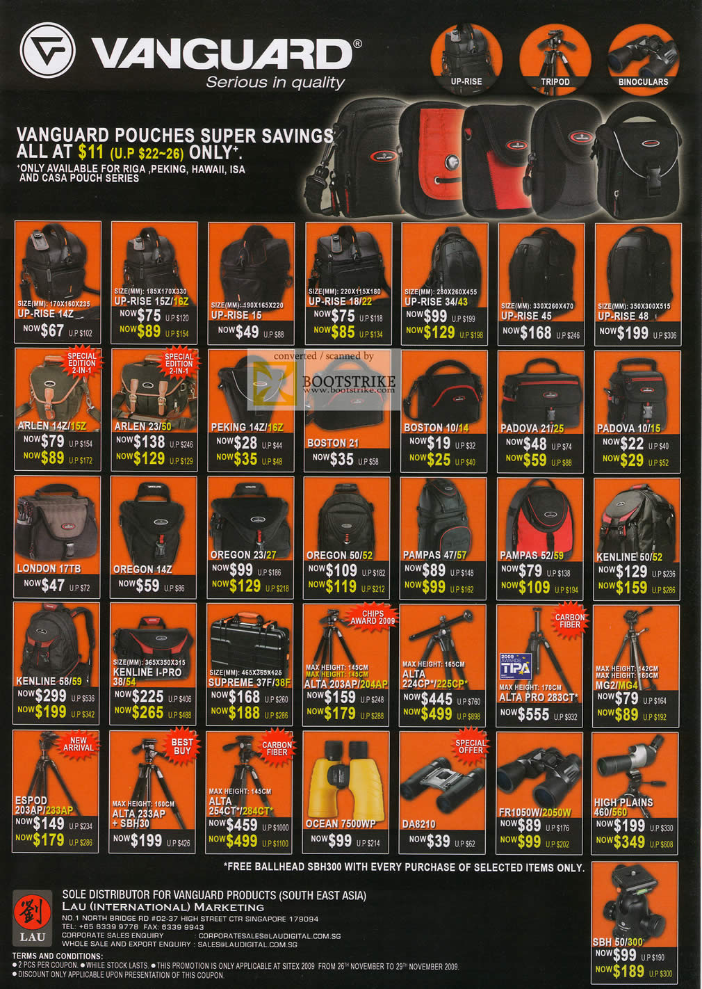 Sitex 2009 price list image brochure of Vanguard Pouches Bags Cases Up Rise Arlen Peking Boston Padova London Oregon Pampas