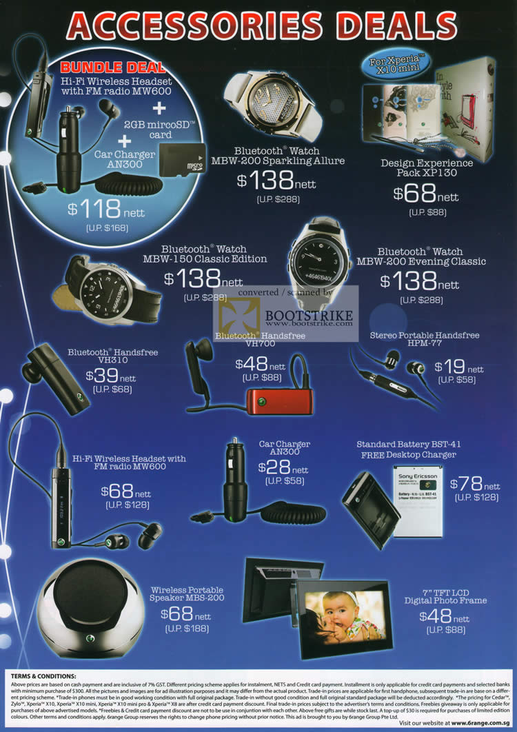 Sitex 2010 price list image brochure of 6Range Mobile Accessories Bluetooth Handsfree Headset Watch MBW 200 Digital Photo Frame