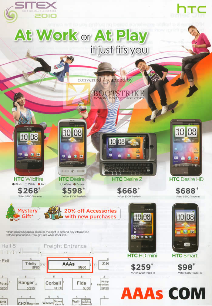 Sitex 2010 price list image brochure of AAAs Mobile Phones HTC Wildfire Desire Z HD Mini Smart