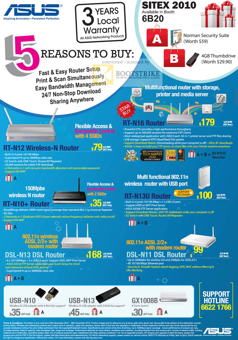 Sitex 2010 price list image brochure of ASUS Wireless N Router Modem RT N12 N16 N13U N10 Plus DSL N13 N11