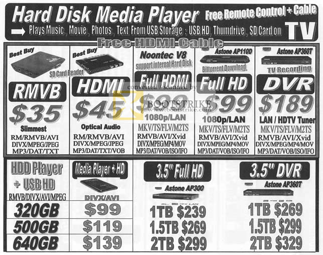 Sitex 2010 price list image brochure of Abscom External Stroage Media Player Noontec Astone AP1100 AP360T AP300