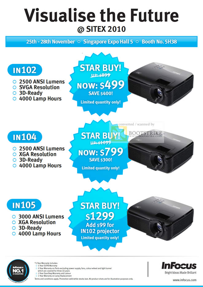 Sitex 2010 price list image brochure of Acecom Infocus Projectors IN102 IN104 IN105