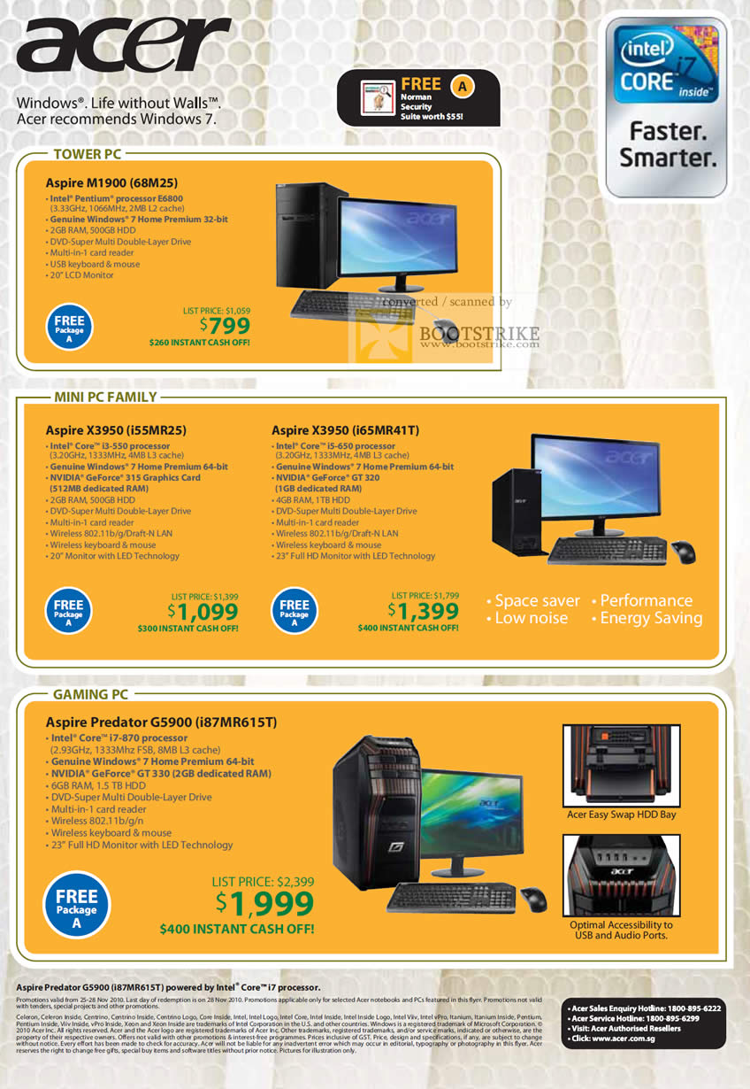 Sitex 2010 price list image brochure of Acer Aspire M1900 Desktop PC Mini X3950 Gaming Predator G5900