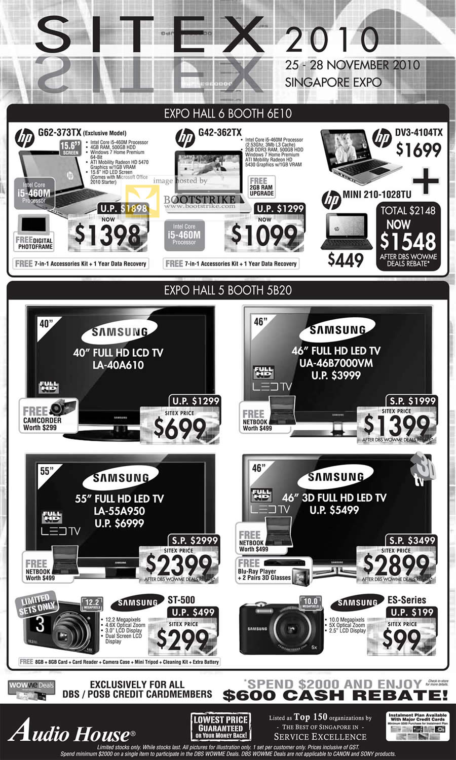 Sitex 2010 price list image brochure of Audio House HP Notebooks G62 G42 DV3 Samsung LCD LED TV Series 4 5 Digital Cameras