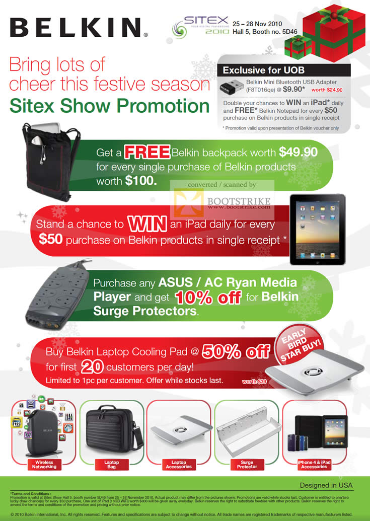 Sitex 2010 price list image brochure of Belkin Backpack IPad Lucky Draw UOB