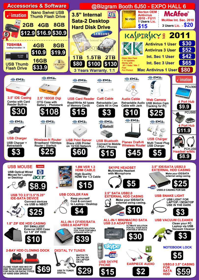 Sitex 2010 price list image brochure of Bizgram Flash Drive Imation External Storage Internal Kaspersky Mouse Adapter Card Reader