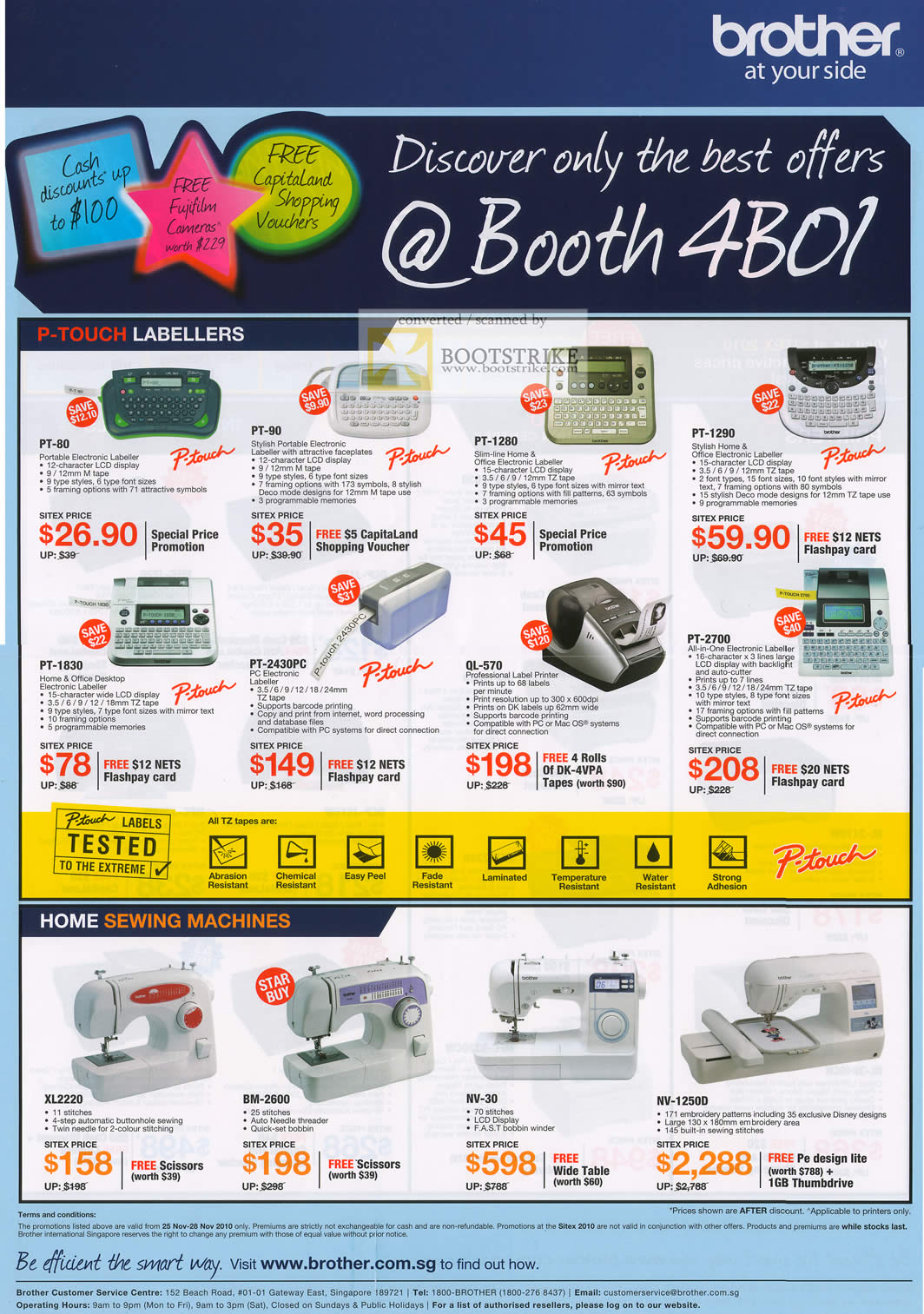 Sitex 2010 price list image brochure of Brother P Touch Labellers Home Sewing Machines