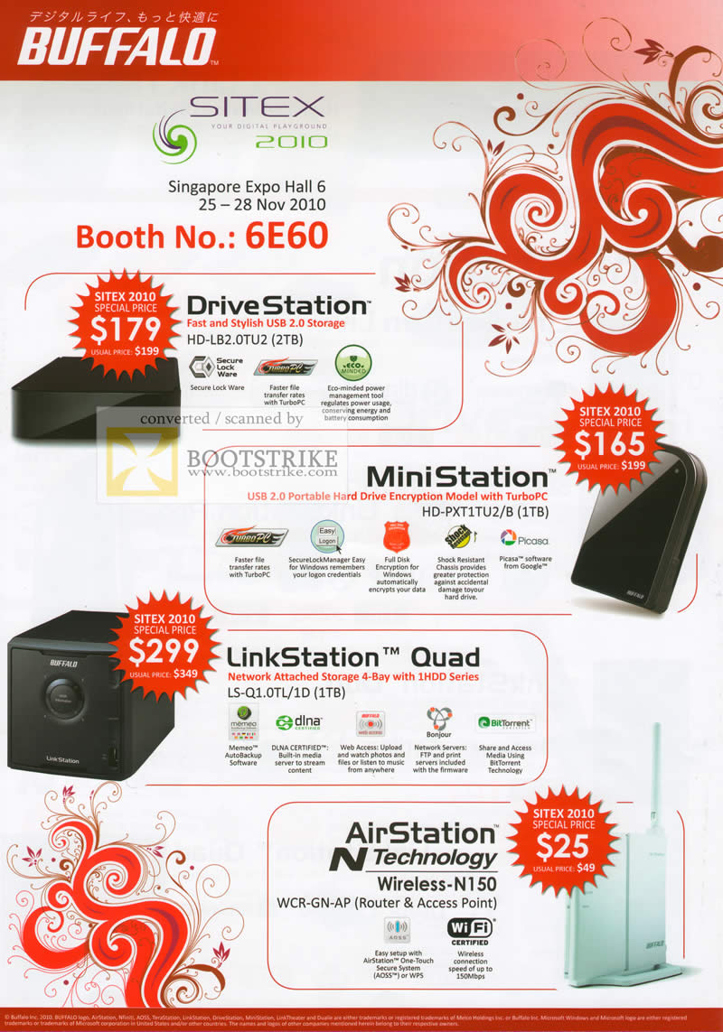 Sitex 2010 price list image brochure of Buffalo External Storage DriveStation MiniStation LinkStation Quad AirStation Router