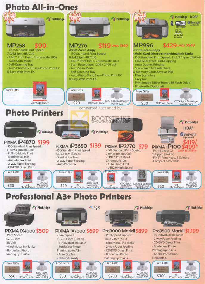 Sitex 2010 price list image brochure of Canon Printers Photo AIO MP258 MP276 MP990 Pixma IP4870 IP3680 IP2770 A3 Professional IX4000 MarkII