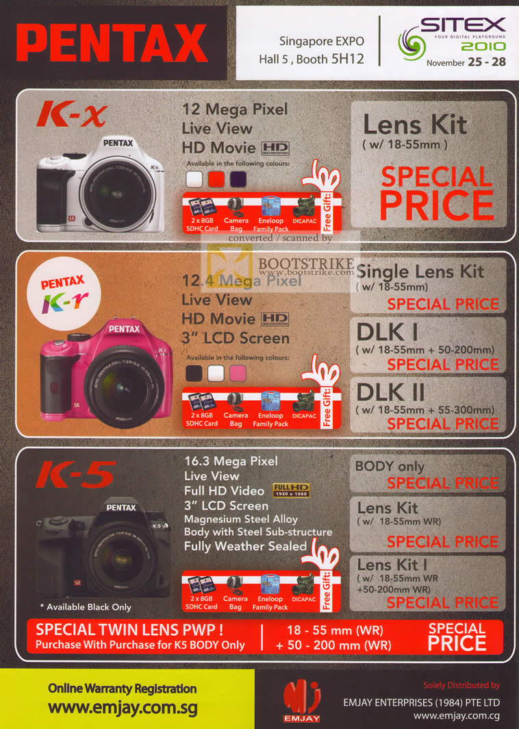 Sitex 2010 price list image brochure of Challenger Pentax Digital Cameras K X K R K 5 Lens Kit DLK I II Lens Kit DSLR