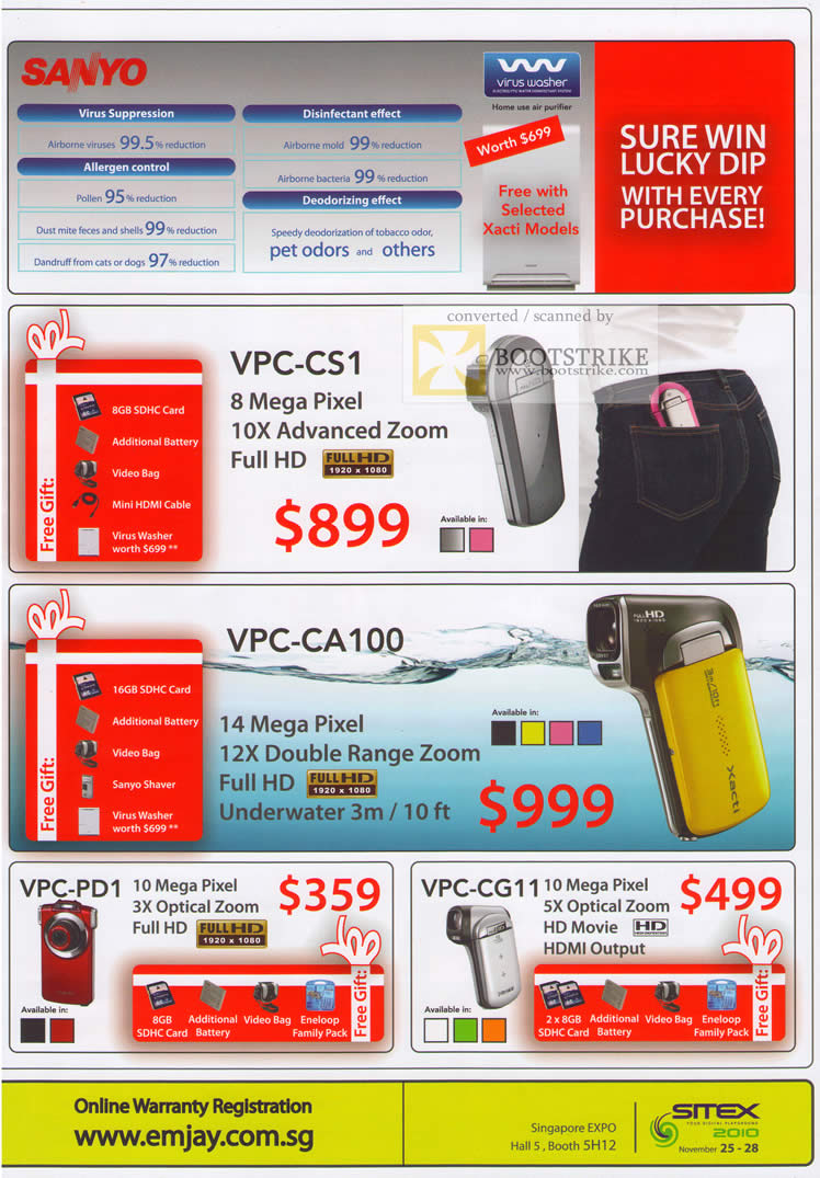 Sitex 2010 price list image brochure of Challenger Sanyo Virus Washer VPC CS1 CA100 Video Camcorder PD1 CG11