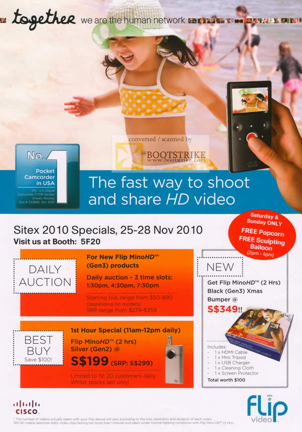 Sitex 2010 price list image brochure of Cisco Flip HD Pocket Camcorder MinoHD Sliver Gen2 Gen3