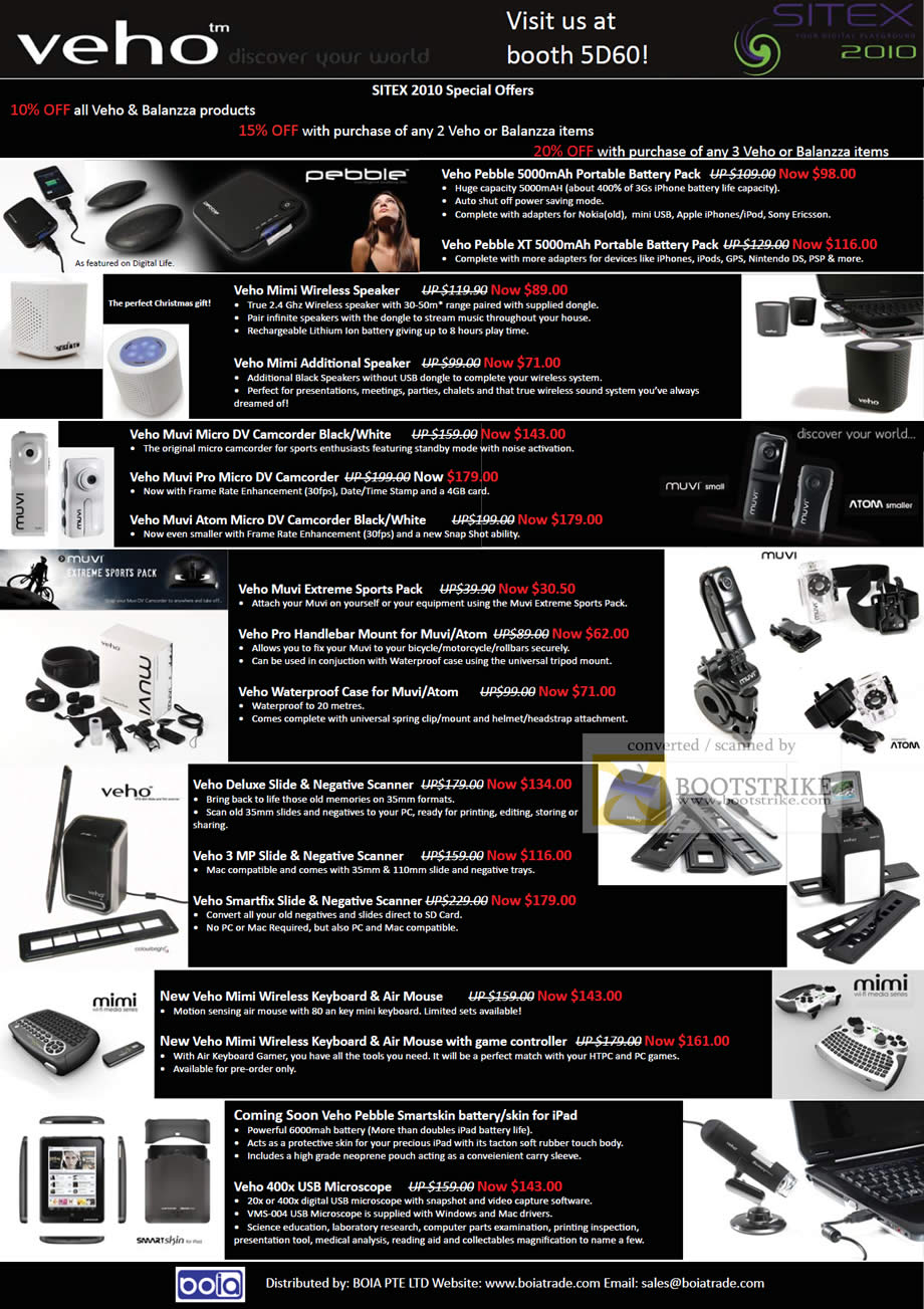 Sitex 2010 price list image brochure of Cresyn Boia Veho Battery Pack Speaker Camcorder Muvi Handlebar Scanner Keyboard Microscope