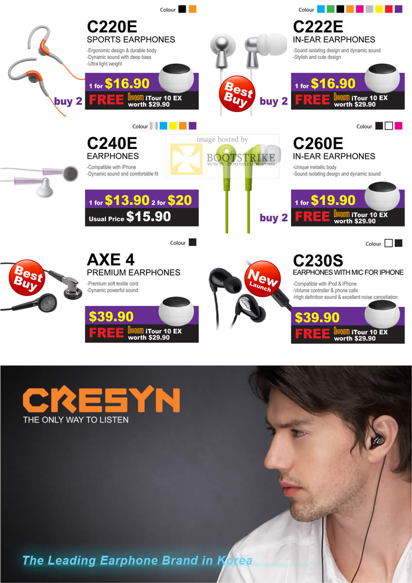 Sitex 2010 price list image brochure of Cresyn Earphones C220E C222E C240E C260E AXE 4 C230S