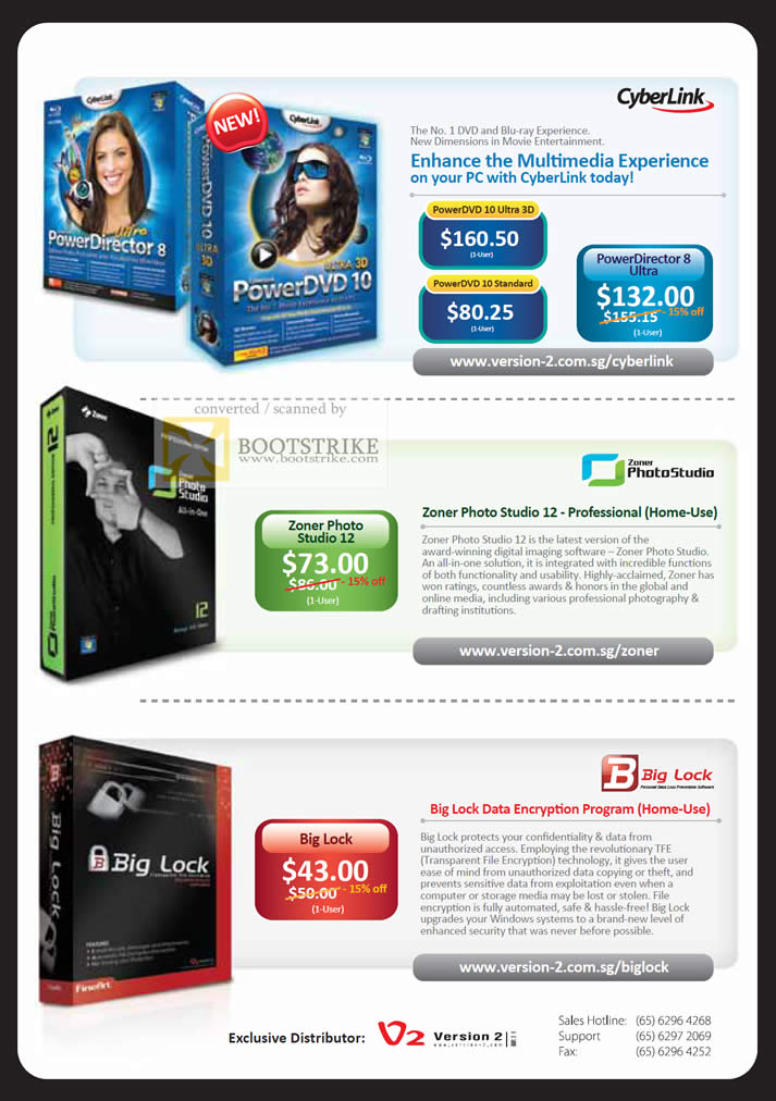 Sitex 2010 price list image brochure of Cyberlink PowerDVD PowerDirector Zoner Photo Studio Big Lock Data Encryption