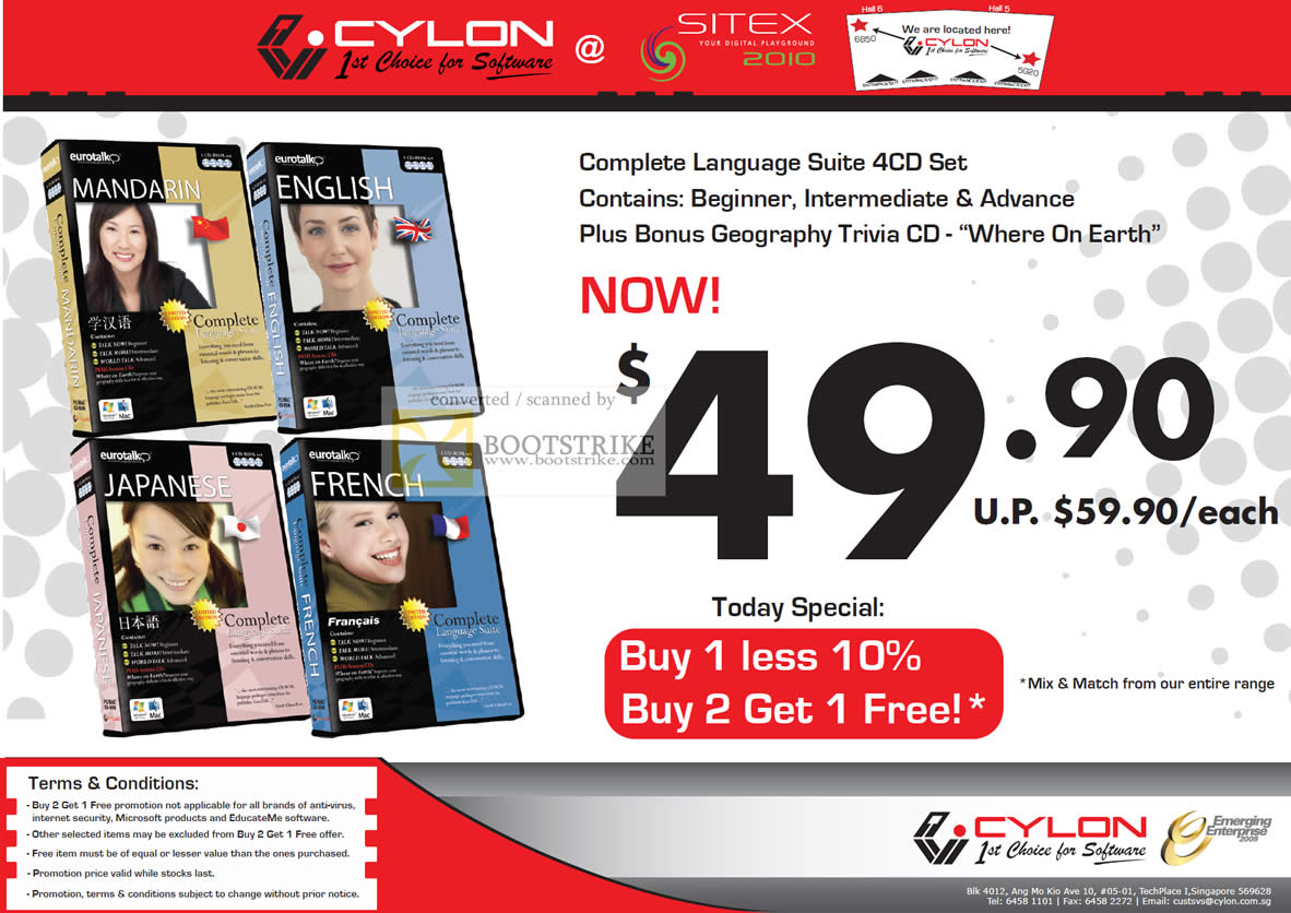 Sitex 2010 price list image brochure of Cylon EuroTalk Mandarin English Japanese French Complete Language Suite Software CD