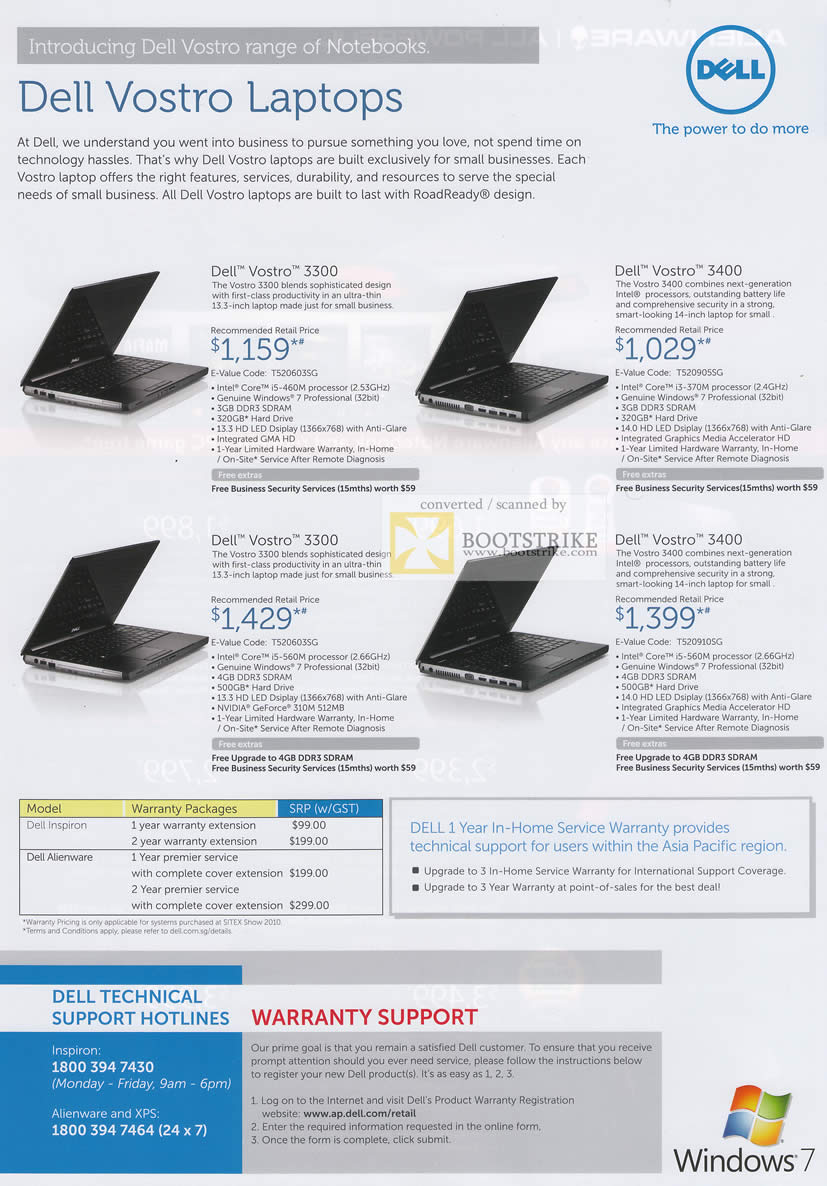 Sitex 2010 price list image brochure of Dell Business Vostro Notebooks 3300 3400