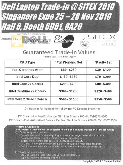 Sitex 2010 price list image brochure of Dell PC Dreams Notebook Trade In Values