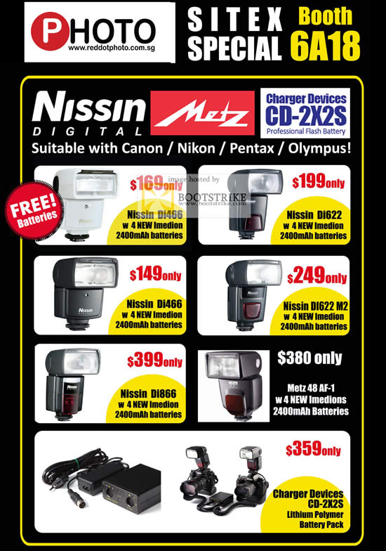 Sitex 2010 price list image brochure of Eastgear Red Dot Photo Nissin Digital Metz Charger Flash Battery Di466 Di622 CD 2X2S