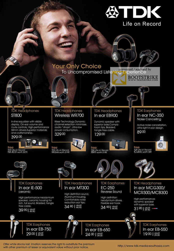 Sitex 2010 price list image brochure of Epicentre Headphones ST800 Earphones In Ear NC 350 IE MT300 EB MCG MCR Wireless