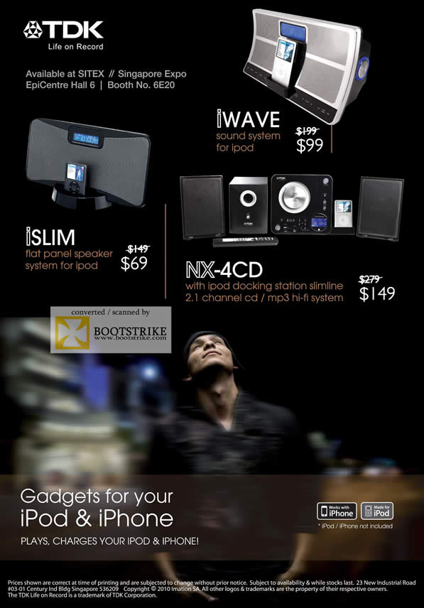 Sitex 2010 price list image brochure of Epicentre TDK ISlim Speaker Ipod IWave NX 4CD Docking Station Slimline